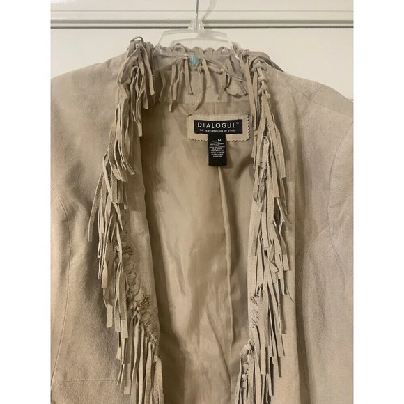 Dialogue Beige Leather Jacket with Fringe and Cropped Design - Picture 2 of 8